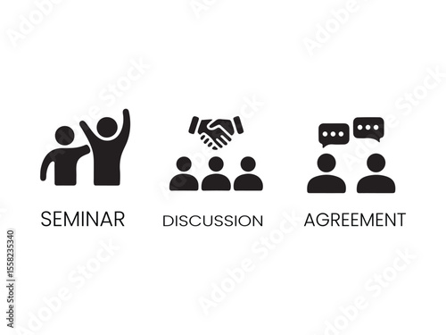 Icons Representing Seminar, Discussion, and Agreement
