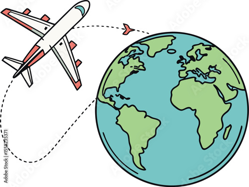 Global Air Travel Illustration Airplane Flying Around Earth Promoting Worldwide Travel and Tourism Exploring the World with Aviation