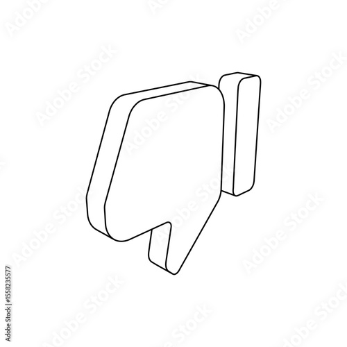 The outline of a large thumb down symbol is made with black lines. 3D view of the object in perspective. Vector illustration on white background
