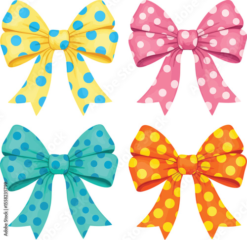 A vibrant collection of colorful cartoon polka dot hair bows