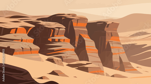 Cartoon hand-drawn game scene vector illustrations, flat style graphic design, deserts, sand dunes, rocks, natural landscapes