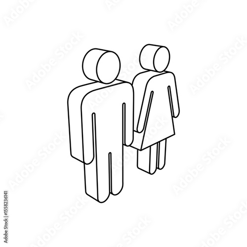 The outline of a large man with woman symbol is made with black lines. 3D view of the object in perspective. Vector illustration on white background