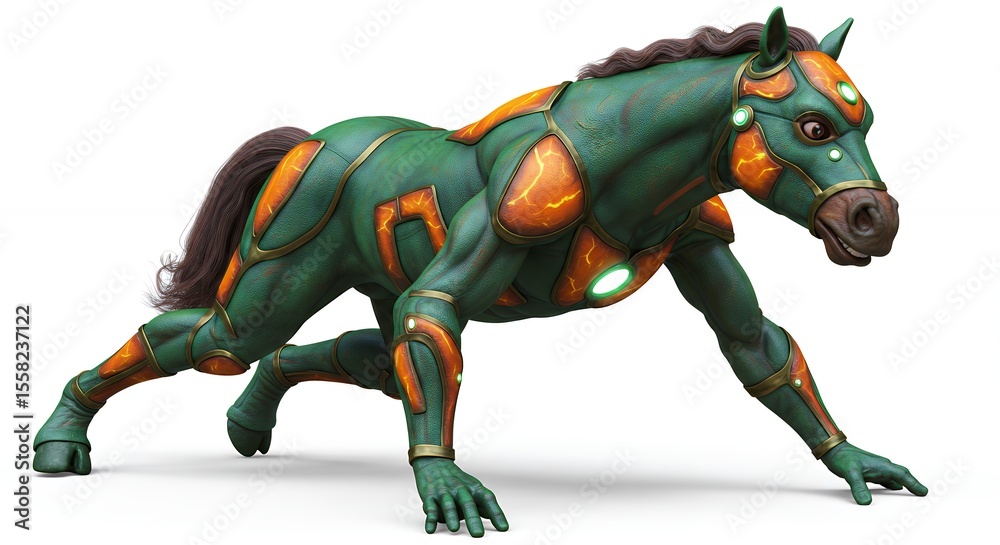 Fototapeta premium Futuristic horse with armor crawling