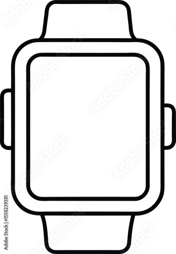 Simple outline drawing of a modern smartwatch with a blank screen isolated on white background