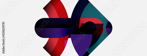 Abstract design features overlapping colorful shapes. Bold hues create dynamic visual impact, suggesting movement, energy, innovation.