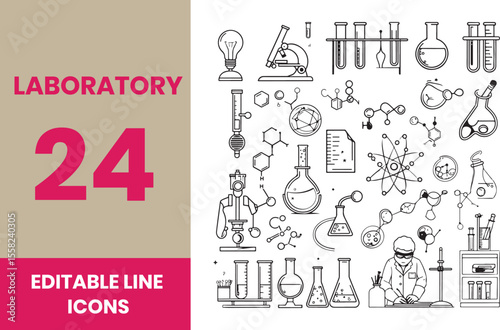 Laboratory and test line icon set. Laboratory, research, scientist, experiment, lab, science, chemical, toxic, microscope, experiment, education, biotechnology line icon set. Ui thin line icon pack