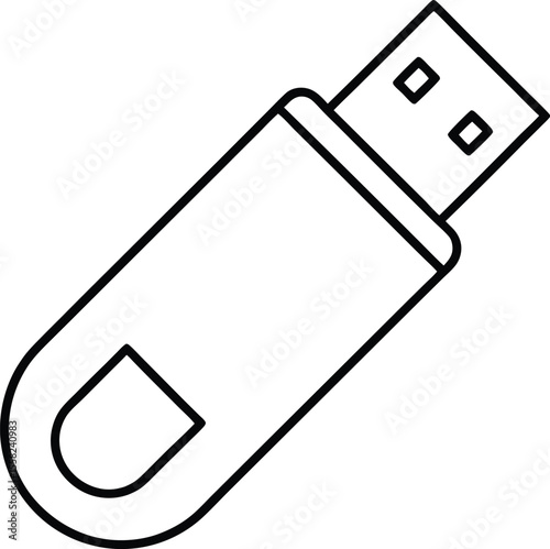 Simple line art icon of a usb flash drive isolated on white background