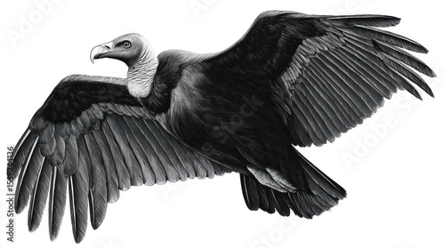 Monochrome illustration of a soaring vulture