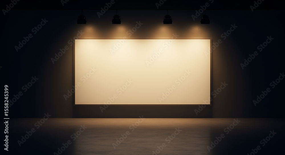 Empty gallery wall lit by spotlights Empty gallery wall lit by spotlights