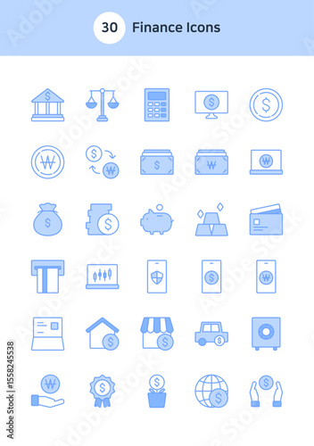 Set of finance icons in blue.