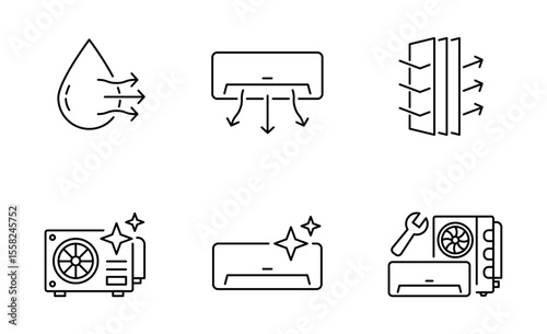 Set of Air conditioner icon, maintain Symbol Outline icon, Editable Stroke