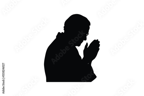 Silhouette art illustration of an elderly person's praying hands.eps