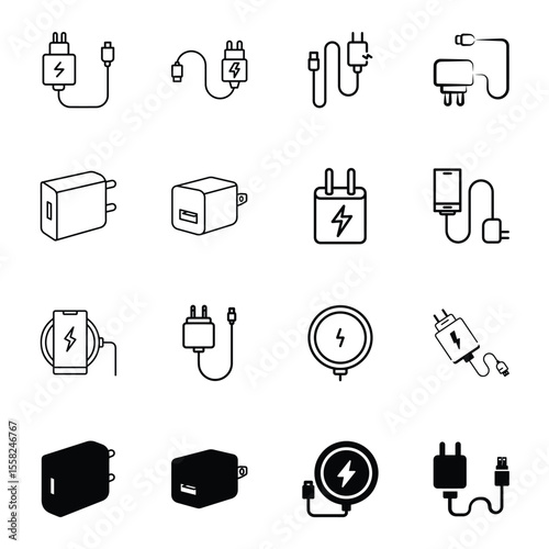 Mobile phone charger icon, phone charger vector. Phone charger for mobile app interfaces, electronics websites.