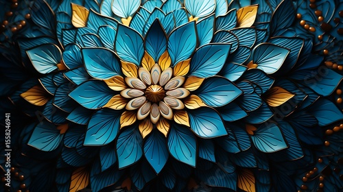 Wallpaper Mural Elegant Floral Design with Blue and Gold Petals Closeup Textured Pattern Background Torontodigital.ca