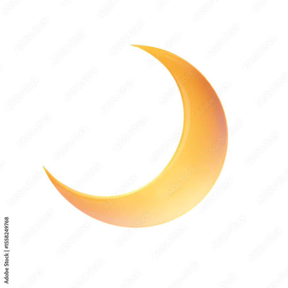 Obraz premium 3d icon of orange crescent moon isolated on transparent background