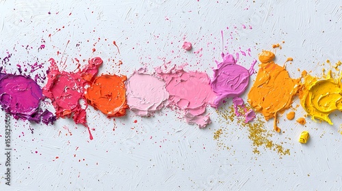 Vibrant Palette of Bright Colors with Texture and Fine Details on a White Background