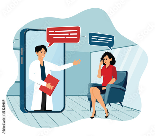 Online therapy concept. Doctor Providing Online therapy to Patient Through Smartphone.