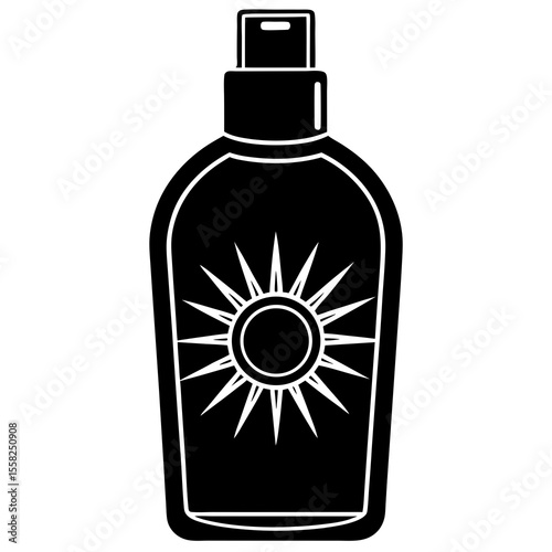Sunscreen Bottle Icon Vector – Generative AI Linocut Silhouette Design