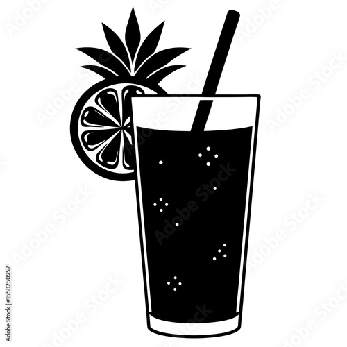 Tropical Drink Icon Vector | Generative AI & Linocut Silhouette Style