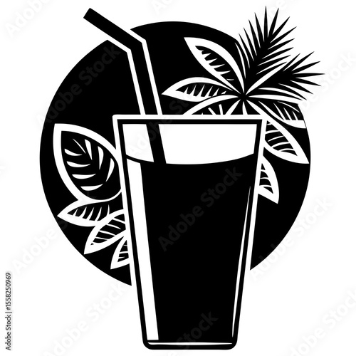 Tropical Drink Icon Vector | Generative AI & Linocut Silhouette Style