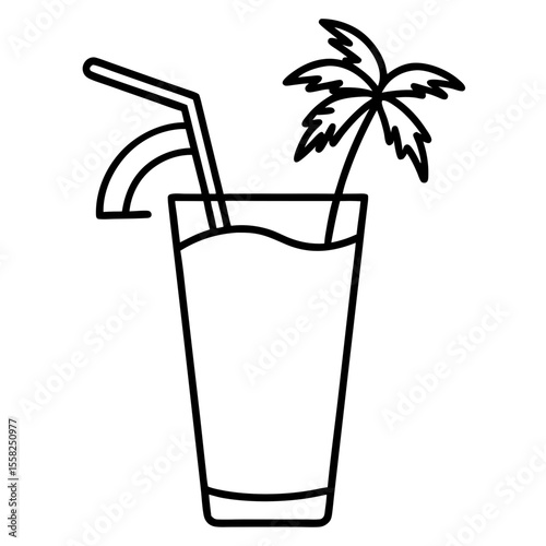 Tropical Drink Icon Vector | Generative AI & Linocut Silhouette Style