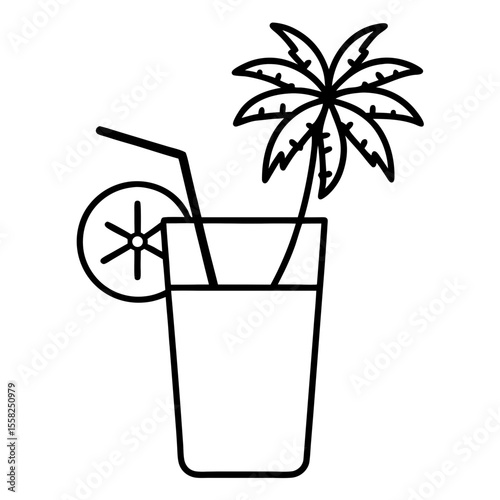 Tropical Drink Icon Vector | Generative AI & Linocut Silhouette Style