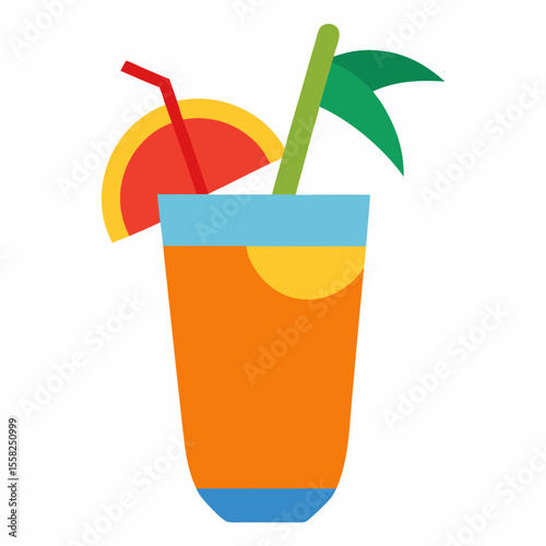 Tropical Drink Icon Vector | Generative AI & Linocut Silhouette Style