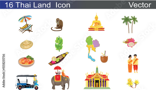Thai land Icon set Vector Illustration on white Background