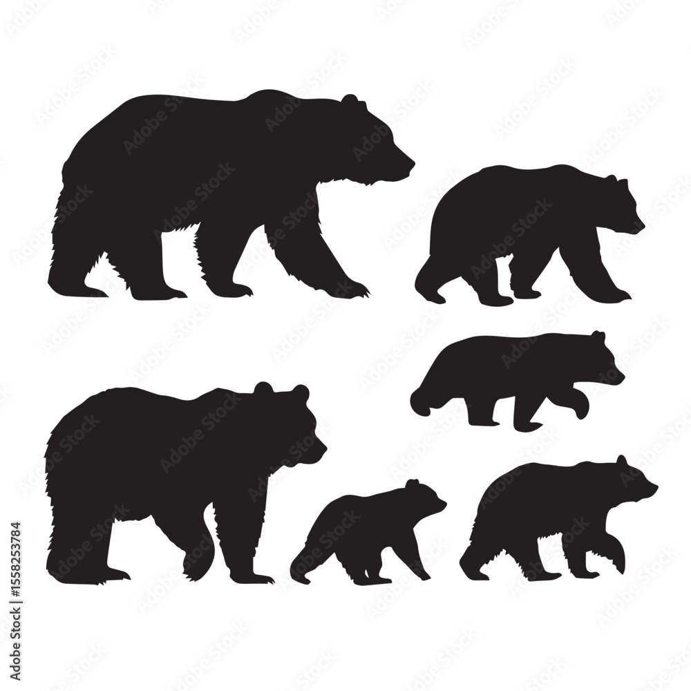 Fototapeta premium bear family silhouette set, Black & White silhouette set 