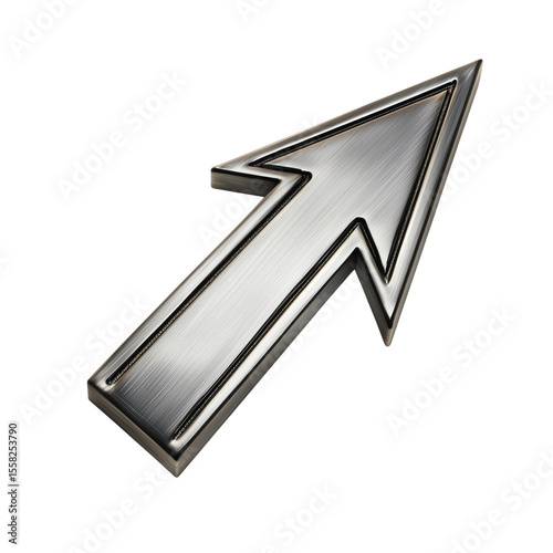 3D arrow down icon, silver metal texture,isolated on a transparent background (3)