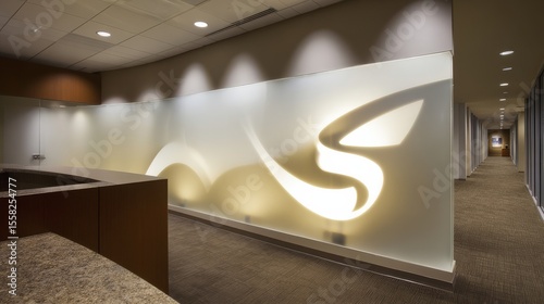Modern office interior with illuminated abstract 