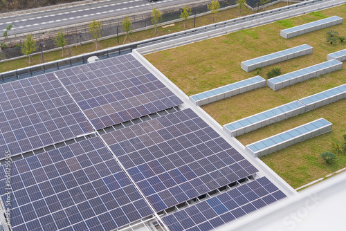 Close up of Solar cell farm power plant eco technology.landscape of Solar cell panels in a photovoltaic power plant.concept of sustainable resources and renewable energy.