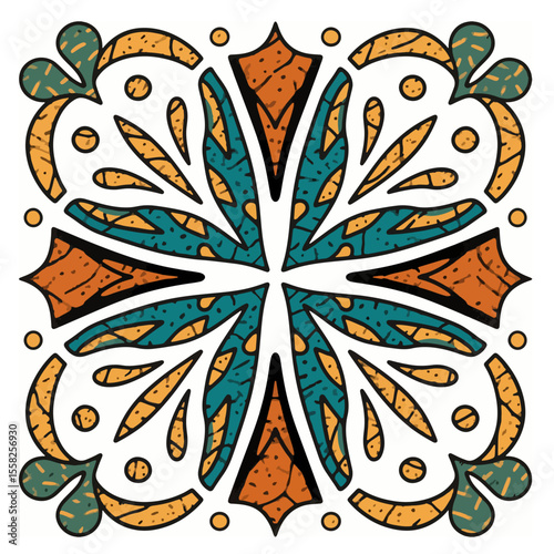 Texture vector editable curved ornamental floral design in earth tones, suitable for classic, vintage, ceramic, or ethnic pattern and decor themes.