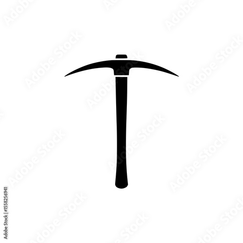 Classic pickaxe with wooden handle in black silhouette style