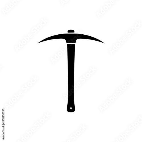 Traditional pickaxe tool in black silhouette with wood handle