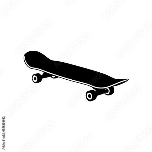 Stylized black silhouette of a skateboard