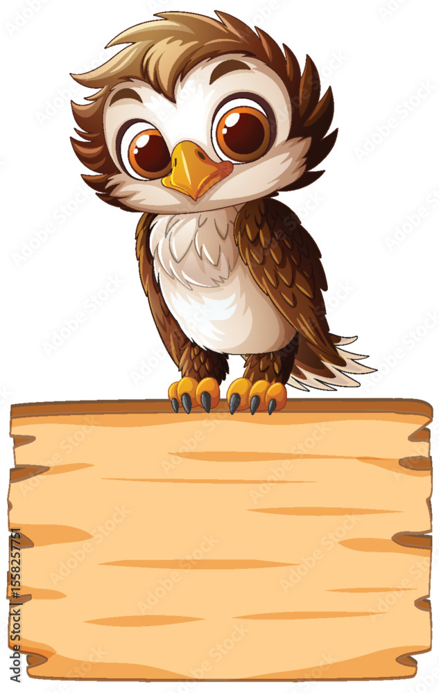 Fototapeta premium Cute Owl on Wooden Sign