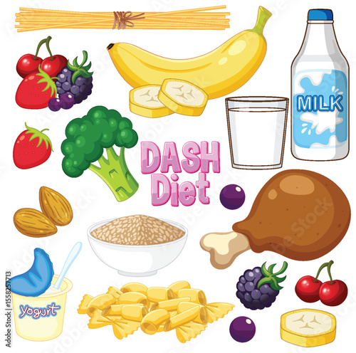 Colorful DASH Diet Food Illustration