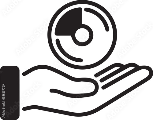 Hand Holding Data Disk or Pie Chart Icon – Data Management and Allocation Concept