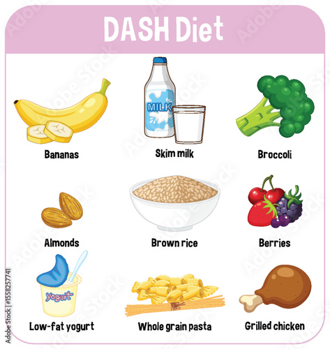 DASH Diet Food Illustration with Healthy Ingredients