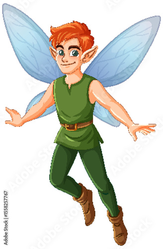 Whimsical Fairy with Red Hair and Blue Wings