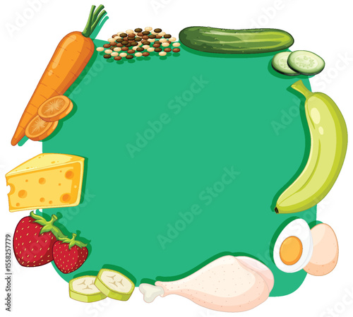Colorful Food Border with Healthy Ingredients