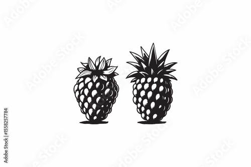 Yum berry fruit vector silhouettes black and white image made by adobe illustrator. eps