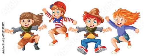 Joyful Children Jumping in Playful Vector Art