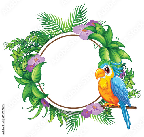 Tropical Bird and Floral Frame Illustration