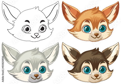 Cute Animal Faces in Various Color Styles