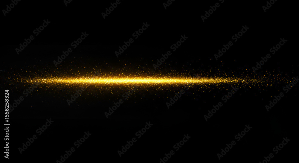 Horizontal gold light trail on black background Horizontal gold light trail on black background
