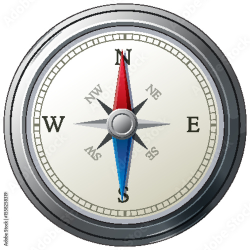 Classic Compass Vector Illustration with Metallic Finish
