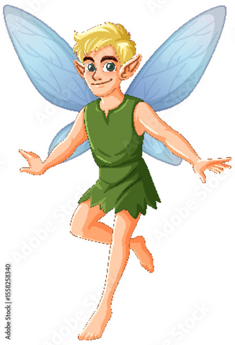 Charming Fairy with Blue Wings and Green Outfit