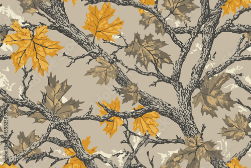 Real tree camouflage autumn leaves hunting camouflage design. Seamless pattern